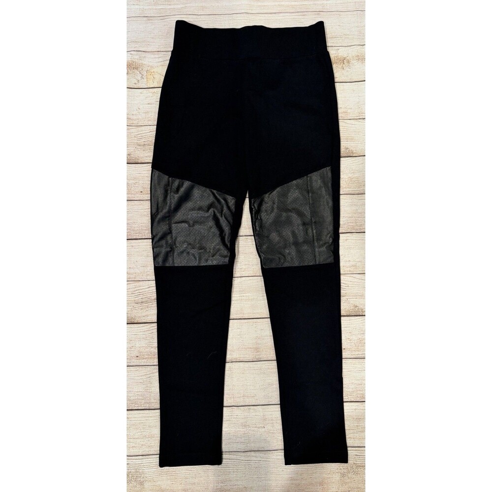 INC International Concepts Black Leggings With asymmetrical faux leather Knees M